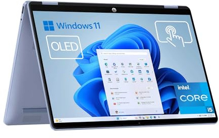 HP OmniBook 5 Flip - Ordenador portátil Convertible de 14 OLED 2K táctil (Intel Core i5-1334U, 16GB RAM, 512GB SSD, Intel Iris Xe Graphics, Windows 11) Azul - Teclado QWERTY Español