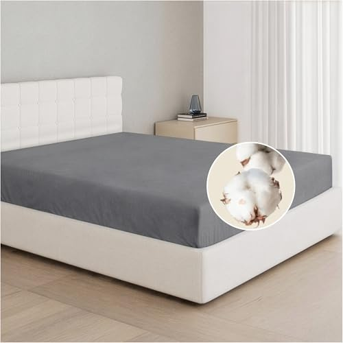 Dreamzie Drap Housse 120x200 Coton, Jersey Extensible, Bonnet 25 cm, Adapté aux Matelas Jusqu’à 22 cm, Certifié Oeko-Tex, Hypoallergénique - Anthracite