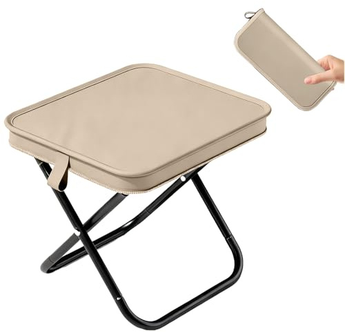 Eastrise Portable Folding Stool, Handbag Style Collapsible Camping Stool with Carry Bag, 50kg Capacity Lightweight Aluminum Alloy Compact Fold Up Stool for Outdoor, Fishing, Queue (Khaki)