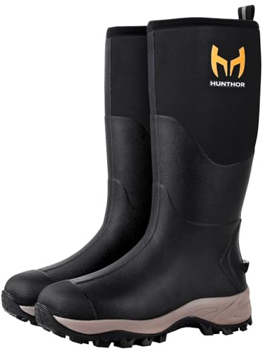 Hunthor Rubber Boots for Women with Steel Shank, Waterproof 6mm Neoprene Rain Boots for Hunting, Outdoor Work Black size 5
