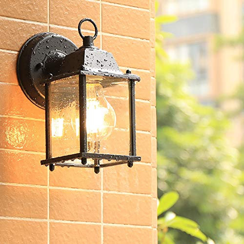 Mengjay Draussen Schwarz Wandleuchte Aussen Wandlampe wasserdichte IP44 Retro E27 Terrassenlampe Aluminium und Glasschirm Außenlampe für Garten Balkon Flur Haus Eingang