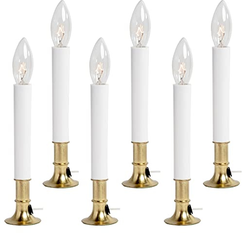 Creative Hobbies® Pack of 6 Electric Window Candle with On/Off Switch, Incandescent Light Bulb, Brass Plated Base, Ready to Use (Original)