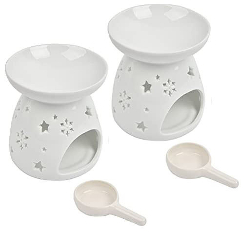 2er Keramik Duftlampe/Duftlicht Teelicht mit Kerzenhalter - Wachs Aromalampe Duftöl Kerzenhalter Aromabrenner - Star Muster
