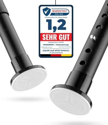 MEISENBERG Bastone Doccia a Pressione 160-210, Nero, Ø 25 mm, Asta Telescopica per Tenda per Finestre, Divisori per Ambienti e Cucina