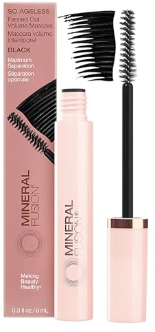 Mineral Fusion So Ageless Fanned Out Volume Mascara (Black) - Conditioning Formula For Look of Thicker, Longer Lashes - Hypoallergenic With Peptides - Smudge Proof
