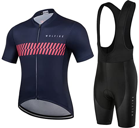 WOLFIRE WF Cykelkläder herr, racercykel tröja herr, cykelbyxor herr. med 12D gel dyna, vadderad lapp, MTB. cykeltröja herr kortärmad. Cykelkläder herr set cykel kläder herr
