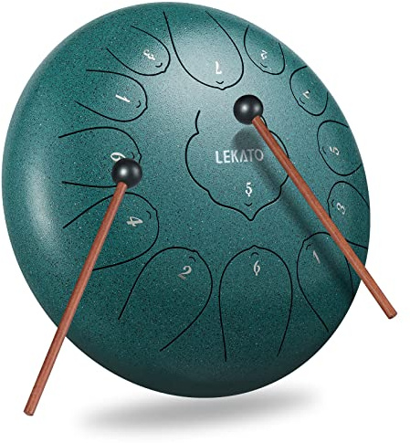 LEKATO Steel Tongue Drum 12 Inch 13 Notes, Steel Alloy Drum C Key Beginner Zen Percussion for Meditation Yoga Musical Education, Best Gift for Adult Beginner, Malachite