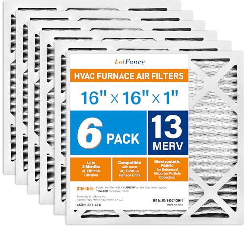 LotFancy 16 x 16 x 1 Luftfilter, MERV 13 AC Ofenfilter, 6 Stück gefaltete Klimaanlage HVAC Filter (tatsächliche Größe: 39,5 x 40,75 x 1,9 cm)