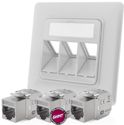 HB-DIGITAL 3-Port CAT 8 Netzwerkdose mit GHMT zertifiziertes Keystone max. 40 GBit/s Unterputz Netzwerkdose RJ45 Buchse STP Geschirmt Datendose LAN Dose - Signalweiß