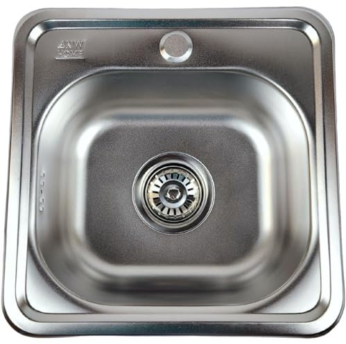 ANW HOME Kitchen Sink with Siphon, Stainless Steel Kitchen Sink with Faucet Hole, Corner Built-in Stainless Steel (Satin - 38x38 cm)
