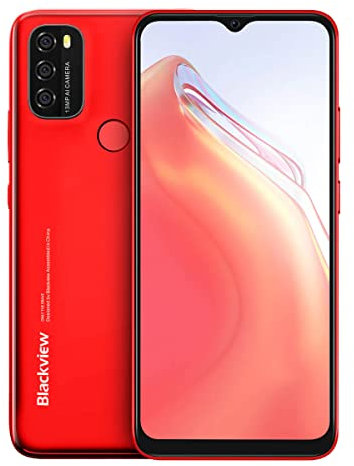 Blackview Android 11 Smartphone ohne Vertrag A70P, Octa Core 4GB+32GB, 6,5’’ HD+, 8,3mm Schlank&leicht, 5380mAh-Akku, 13MP+5MP,Dual-SIM-Handy 4G, Gesichtsentsperrung&Fingerabdruck GPS Rot