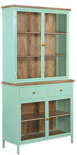 Retro Landhaus Vitrine Küchenbuffet Provence Metallkorpus Holz Mint 200cm