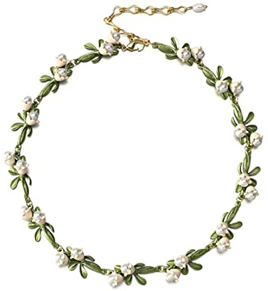 QINC Elegant klockorkidéer kraghalsband för kvinnor vita blommor grön emalj växt pärlhalsband bröllop smycken gåva