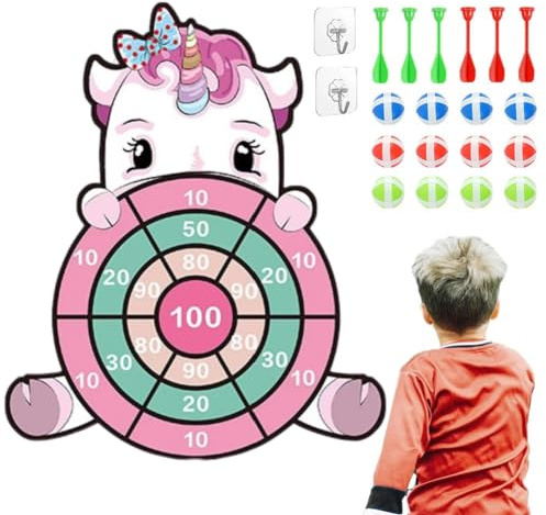 flintronic Sûr Enfants de Fléchette Licorne, Jeu de Fléchette Enfant, Jouet de Fléchettes Double Face Pliable avec 12 Balles Collantes 6 Fléchettes pour Intérieur Extérieur Garçon Fille Cadeau