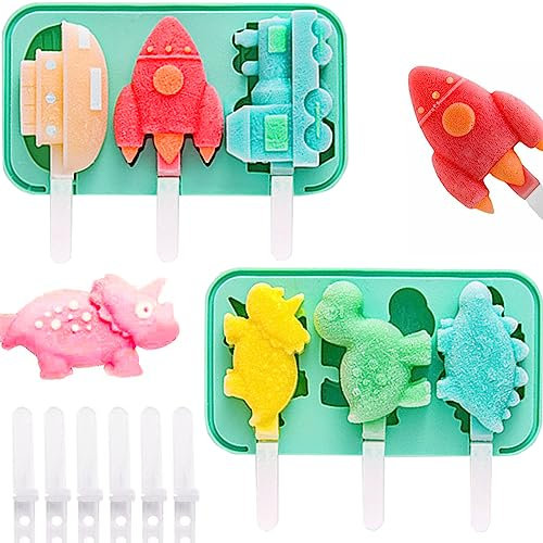 2 Eisformen Kinder Silicone Ice Cream Cakesicle Moulds für Kinder DIY Creative Ice Mould BPA Free Reusable with Lid Ice Lolly Animals Vehicles Mould