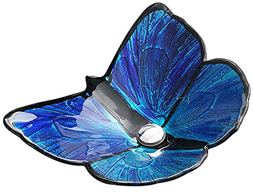 RESKIU Bathroom Vessel Sink Set, Butterfly-Shaped Personalized Tempered Glass Washbasin,Countertop Bathroom Basin with Waterfall Faucet,Blue-C
