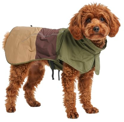 Spark Paws Dog Raincoat, Waterproof Coat Rain Jacket for Small Medium Large Dogs, Reflective Breathable Full-Body Coverage - Green Brown Tan, S