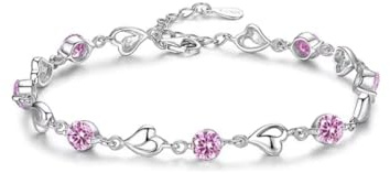 comvastars Joyas Pulsera de plata de ley 925 para niñas - Regalo del día de la madre - Pulsera de cristal en forma de corazón ajustable - Regalos originales para mujer (rosa)