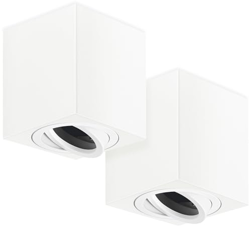 GeyouLux Faretti GU10 da Soffitto Bianco, 80x84mm Faretti da Superficie Quadrati, Orientabili 30°, Plafoniera 230V con Attacco GU10, Spot in Alluminio, Senza Lampadine, 2 Pezzi