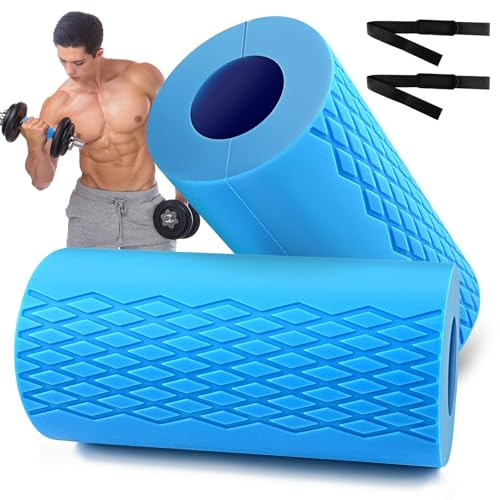 GZhaizhuan 2 Stk Hantelgriffe Silikon und 2 Handgelenk Bandagen, Langhantelgriffe Gewichtheben Hantel Griff für Langhantel und Hanteltraining Muskelaufbau (Blau)