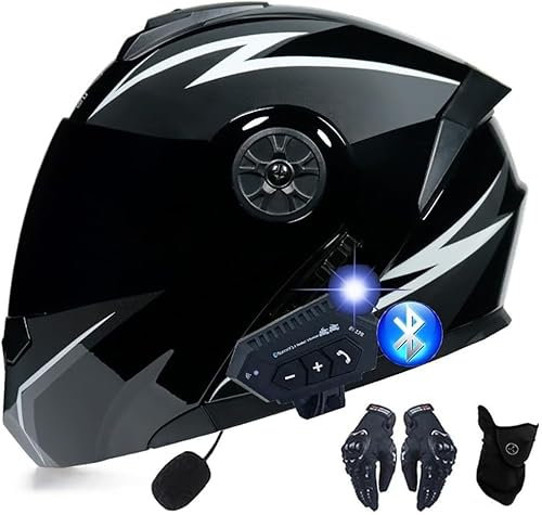 Casco de Moto Modular Bluetooth para Adultos, Mujeres y Hombres - Integral Con Auriculares de 150 m - Homologado ECE E, L59-60CM