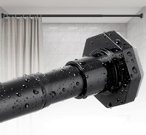ALLZONE Tension Shower Curtain Rods No Drilling, 29 to 85 Inch, Spring Tension Curtain Rods for Windows, Adjustable Shower Rod for Bathroom, Heavy Duty Tension Rods Fits Various Wall Types, Black