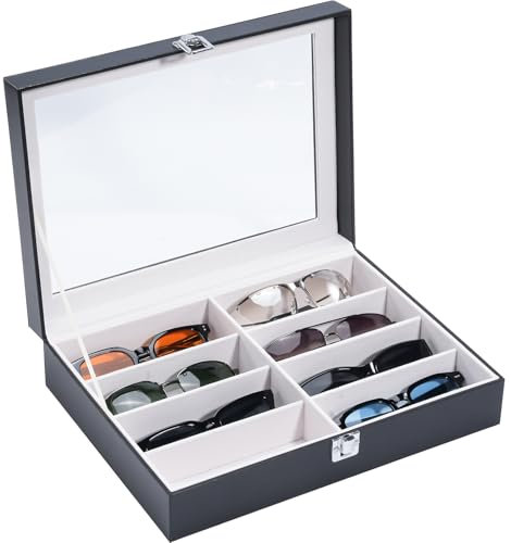 ProCase Sunglasses Storage Organizer, 8 Slots Leather Sunglass Box Multiple Pairs Eyeglass Cases Eye Glass Eyewear Display Holder for Men Women -Black