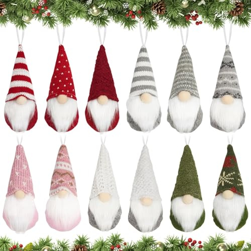 BOFUNX 12pcs Ornamenti NataliziGnomo Decorazioni Albero di Natale Pendenti Natalizi Addobbi Gnomi Natalizi
