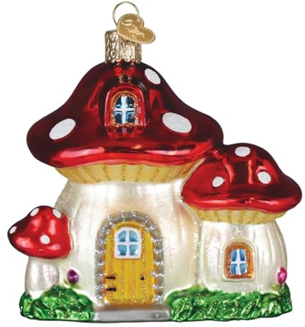 Old World Christmas Mushroom House Glass Ornament for Holiday Tree