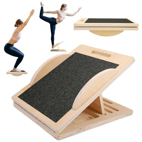 Professional Wooden Slant Board, Wooden Slant Board for Calf Stretcher & Balance, Slant Board with 6 Incline Angles, Stretch Board, Balance Board for Knees Ankle Heel Feet Leg Balance Training (A)