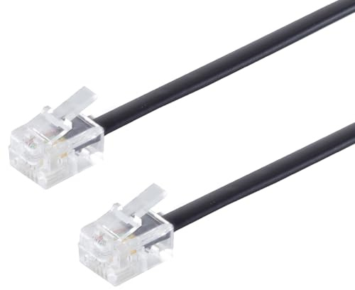 1aTTack.de 1 x 15 m – telefonkabel RJ11 6/4 kontakt till RJ11 6/4 kontakt platt kabel 4-ledarig westernkontakt svart