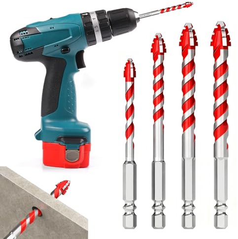 4 Pezzi Punte Eccentriche 4 Taglienti per Trapano, Punte per Gres Porcellanato, Punta Trapano Muratura Lunga per Metallo Legno Piastrelle