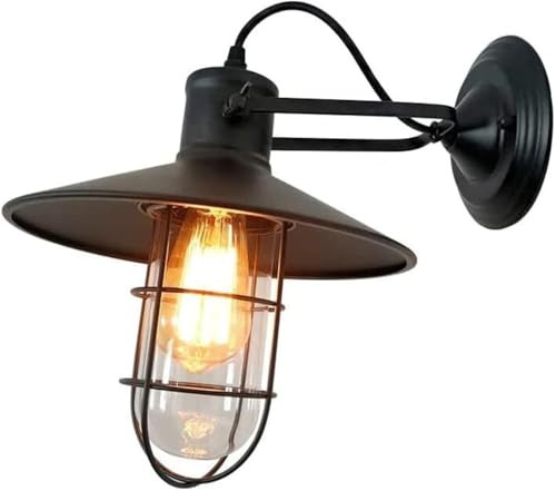 Lámpara de Pared Industrial de Metal con Base E26/E27, Aplique de un Solo Cabezal, Pantalla Hueca de Hierro Forjado, luminaria de Pared empotrada para Interiores, Bares, restaurantes, porches, il