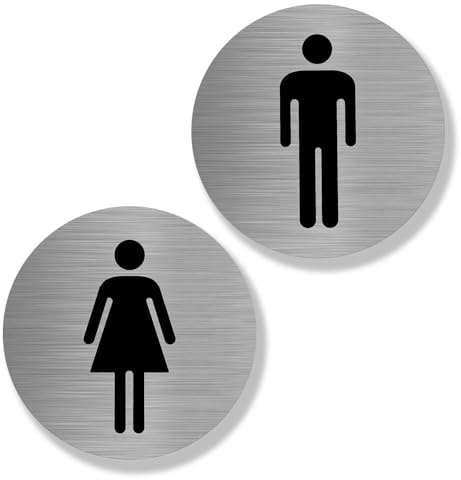 yotutun Cartel Baño Mujer Hombre, 2 Piezas Señal de Identificación WC Placa Señal de Aseos Aluminio Cepillado Adhesivo para Puerta de Inodoro para Interior y Exterior 10 x 10 cm