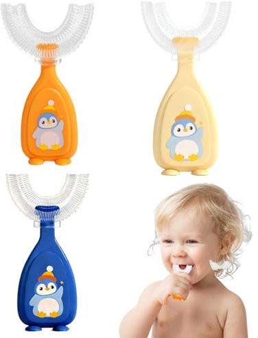 YUVKIN 3 pezzi spazzolini per bambini, forma a U, spazzolino in silicone per neonati, pulizia orale a 360°, per bambini e bambine dai 2 ai 6 anni