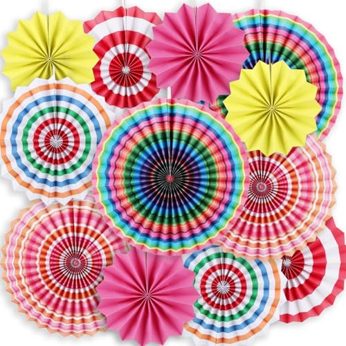 Waldspring 12pcs Decoración Carnaval Faroles de Papel, Adornos de Papel Colgantes para Carnaval, Fiestas Arcoíris, Faldas de Papel Coloridas para Cumpleaños, Primavera & Fiestas (Rosa)