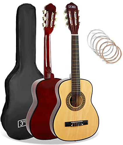 3rd Avenue Paquete Para Principiantes Con Cuerdas De Nailon Español Para Guitarra Clásica Para Niños, Tamaño 1/4, 6 Meses De Lecciones Gratis, Bolsa Y Cuerdas, Natural