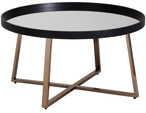 Wohnling Design Couchtisch Rund Ø 78 cm Dunkel-Gold mit Spiegel Glasplatte, Wohnzimmertisch Schwarz Metall-Gestell, Großer Beistelltisch