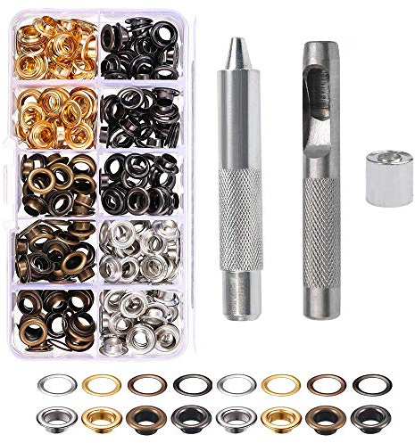 10mm Kit de Ojales, 100 Sets Kit Herramienta de Ojetes, Ojetes Metalicos, Ojales para Lonas, Remachadora Ojales, Remaches para Cuero para Toldos Lona Ropa Cortinas Manualidades Bricolaje