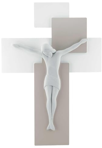 Bongelli Preziosi Crocifisso Moderno Bianco e Nocciola 17x12cm Marmorino