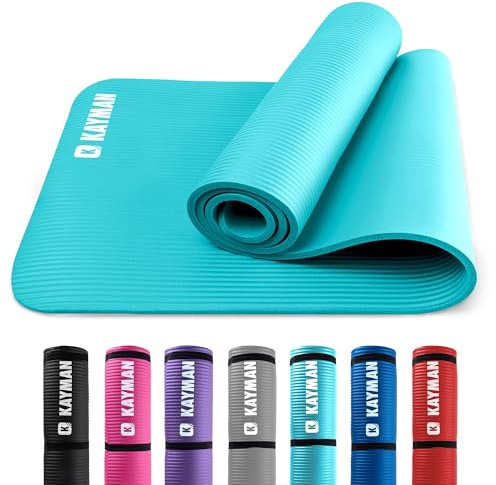 KAYMAN Yoga Mat - Non-Slip Extra Thick 8mm NBR Foam, Exercise Mat, 180x60cm | Eco-friendly, 350g, ribbed non-slip grip, water & sweat resistant, pilates, gymnastics, stretching, therapy, meditation