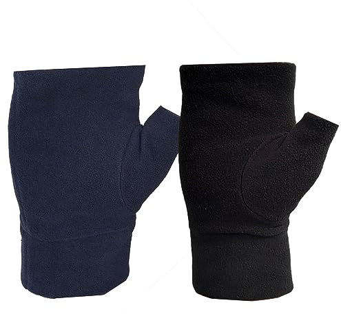 2 Pairs Fleece Fingerless Gloves with Thumb Hole Winter Warm Cozy Half Finger Typing Mittens for Women & Mens Unisex Thermal Driving Gloves Touchscreen Gloves Winter Sport Gloves for Skiing Cycling