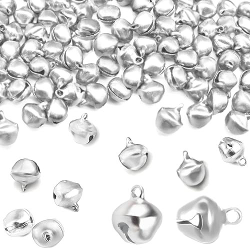 gaoduanluoluo Glöckchen zum Basteln, 100 Stück Kleine Schellen Glöckchen, Metallglöckchen mit Ösen, 12mm Mini Glöckchen für DIY Weihnachten Dekoration Haustier Glocken Schmuckherstellung (Silber)