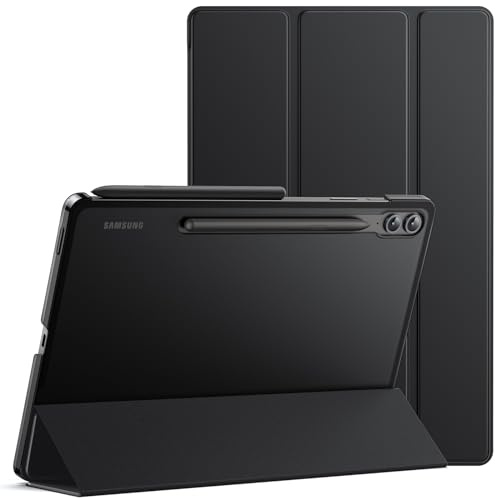 JETech Skyddsfodral för Samsung Galaxy Tab S9 FE Plus, Svart | Tunn Genomlysande Baksida, Tri-Fold Stativ, Stöder S Pen-Laddning, Automatisk Väckning/Sömn, Tunt och Stötsäkert