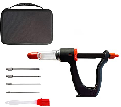 Marinade Injector Syringe Meat Needles, Seasoning Injector,Meat Injector Kit with Case,Injection Brine Marinades for Meat, Turkey, Chicken,Beef,Fish -15ml Barrel Chamber - 4 x 4.4 Inch S/S Needles