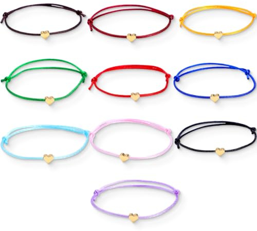 Braccialetti Amicizia Cuore 10 pezzi, Braccialetti dell Amicizia Cuore Regalo Compleanno per Bambina Donna, Regolabili Bracciale Amicizia Bambini Regali per Migliori Amici Ragazze