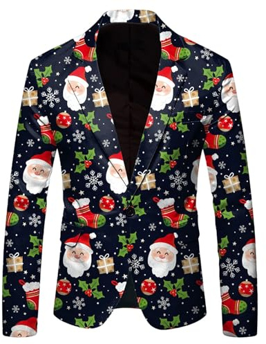 Foweknow Chaqueta de Navidad para hombre, chaqueta deportiva para hombre, traje deportivo de Navidad para hombre, chaqueta de traje de moda, atmósfera festiva, disfraz de Navidad, ropa de calle