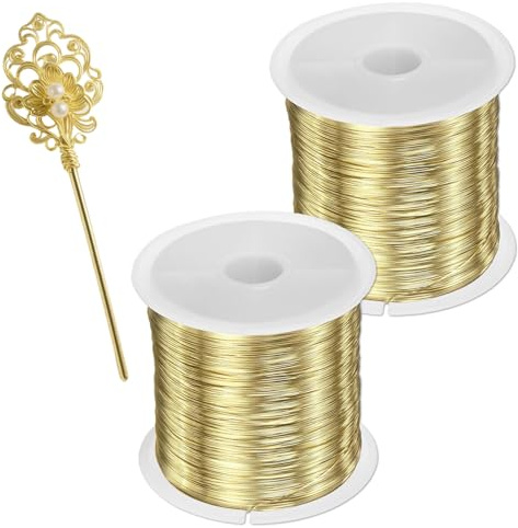 Filo di Rame per Artigianato,Filo di rame per gioielli, 2 bobine di filo di rame dorato, 100m ciascuna, 0,3mm, elastico e facile da modellare Rotondo Lucido Resistente