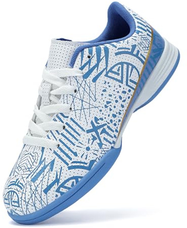 TMRUNI Boys Indoor Soccer Shoes Futsal Shoes for Girls Youth Indoor Soccer Cleats Blue