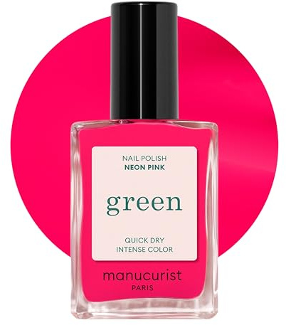 Manucurist Green Vernis à Ongles Rose Neon Pink - Vernis à Ongles Classique 9-Free, Vegan et Bio Sourcé - Effet Manucure Professionnelle - Nail Polish - Made in France - 15ml